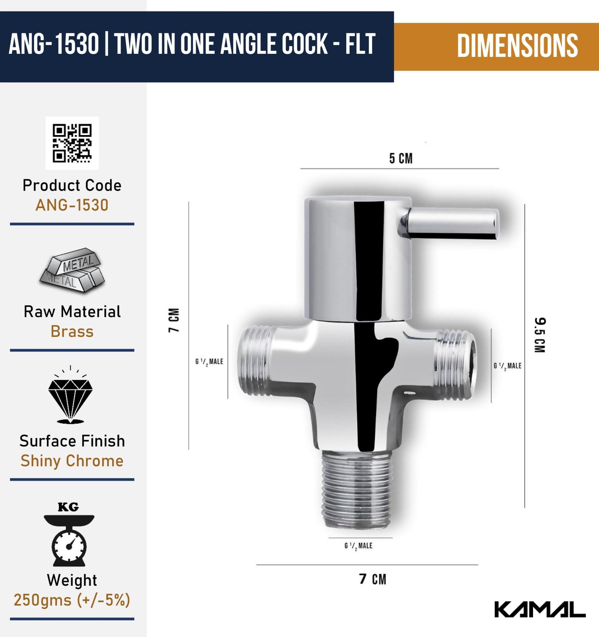 FLT 2 in 1 Angle Valve (Full Brass) - by Kamal - Kamal Bathware