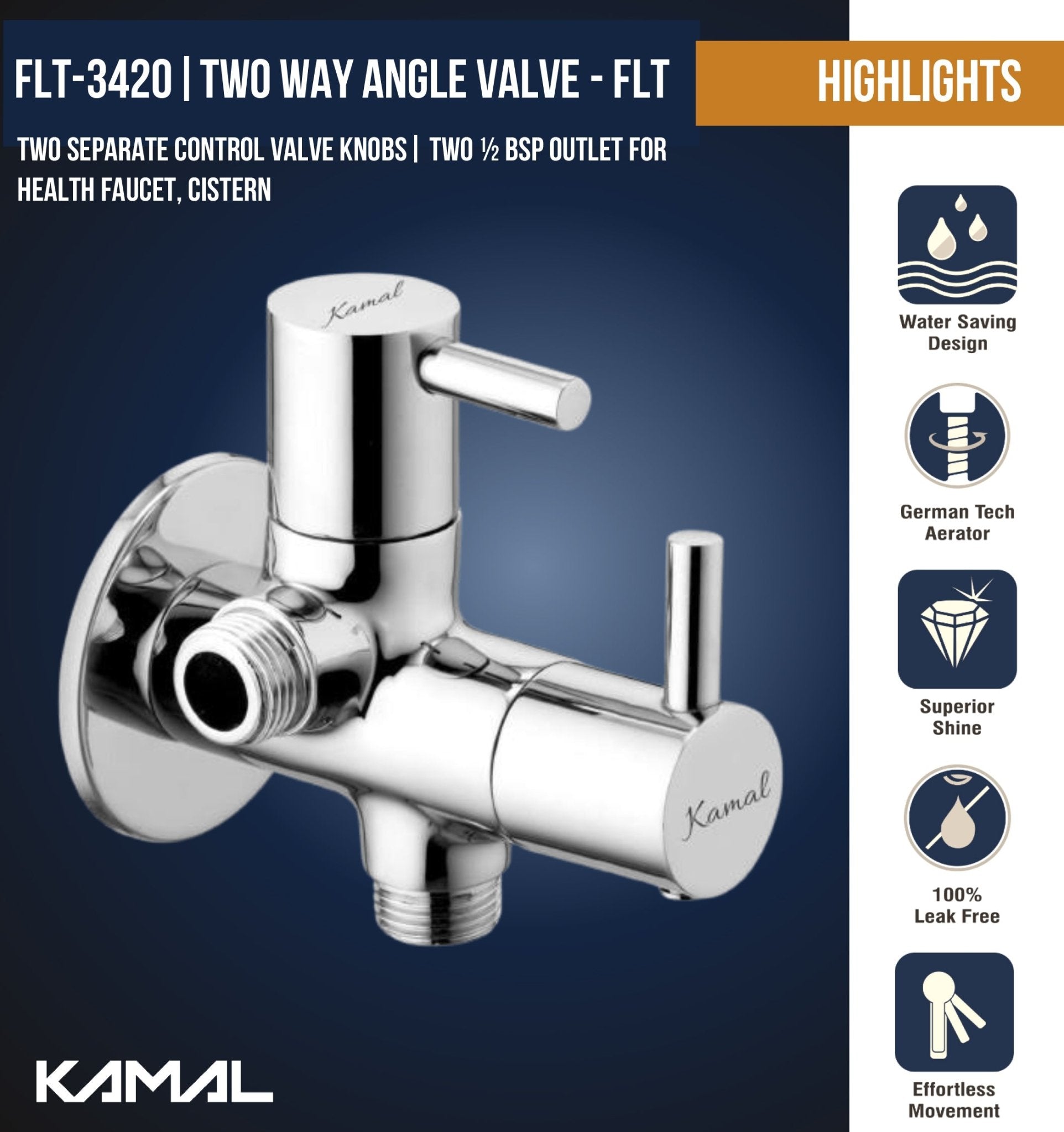FLT 2-in-1 Angle Valve with Wall Flange (Full Brass) - by Kamal - Kamal Bathware