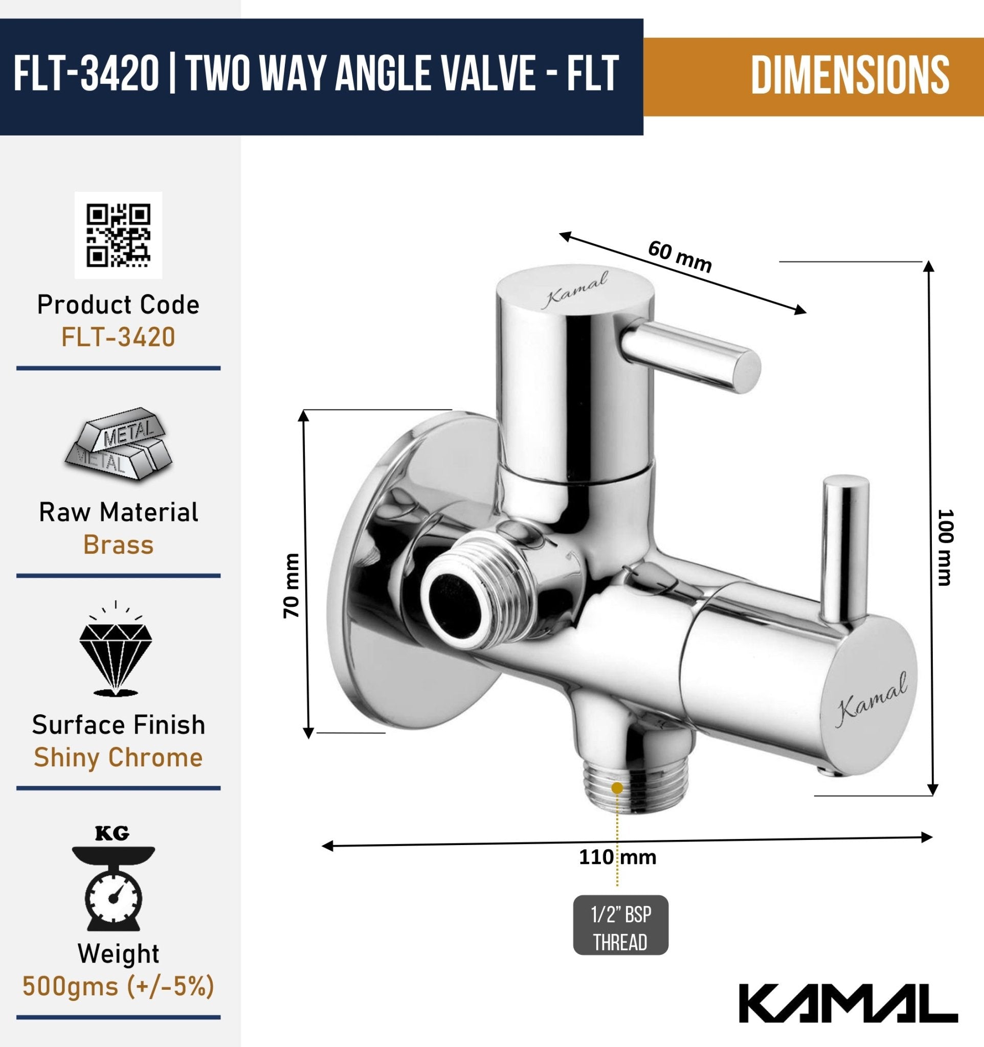 FLT 2-in-1 Angle Valve with Wall Flange (Full Brass) - by Kamal - Kamal Bathware