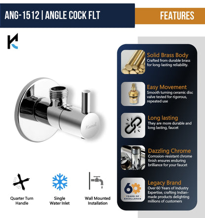 FLT Angle Valve with Wall Flange (Full Brass) - by Kamal - Kamal Bathware