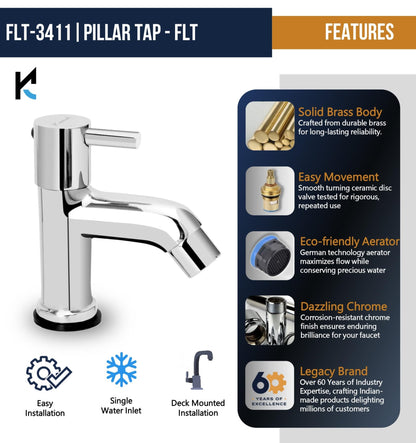 FLT Full Brass Basin Pillar Tap (Full Brass) - by Kamal - Kamal Bathware
