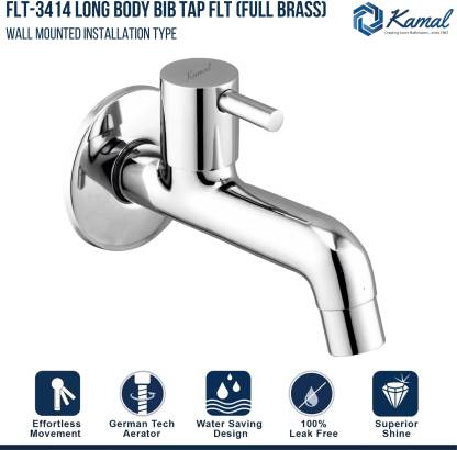 FLT Full Brass Long Body Bib Tap (Full Brass) - by Kamal - Kamal Bathware