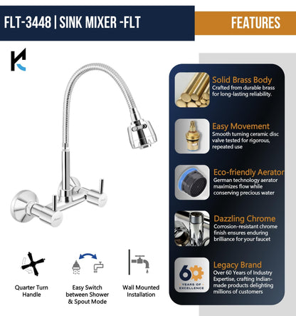 FLT Sink Mixer (Brass & SS Steel) - by Kamal - Kamal Bathware