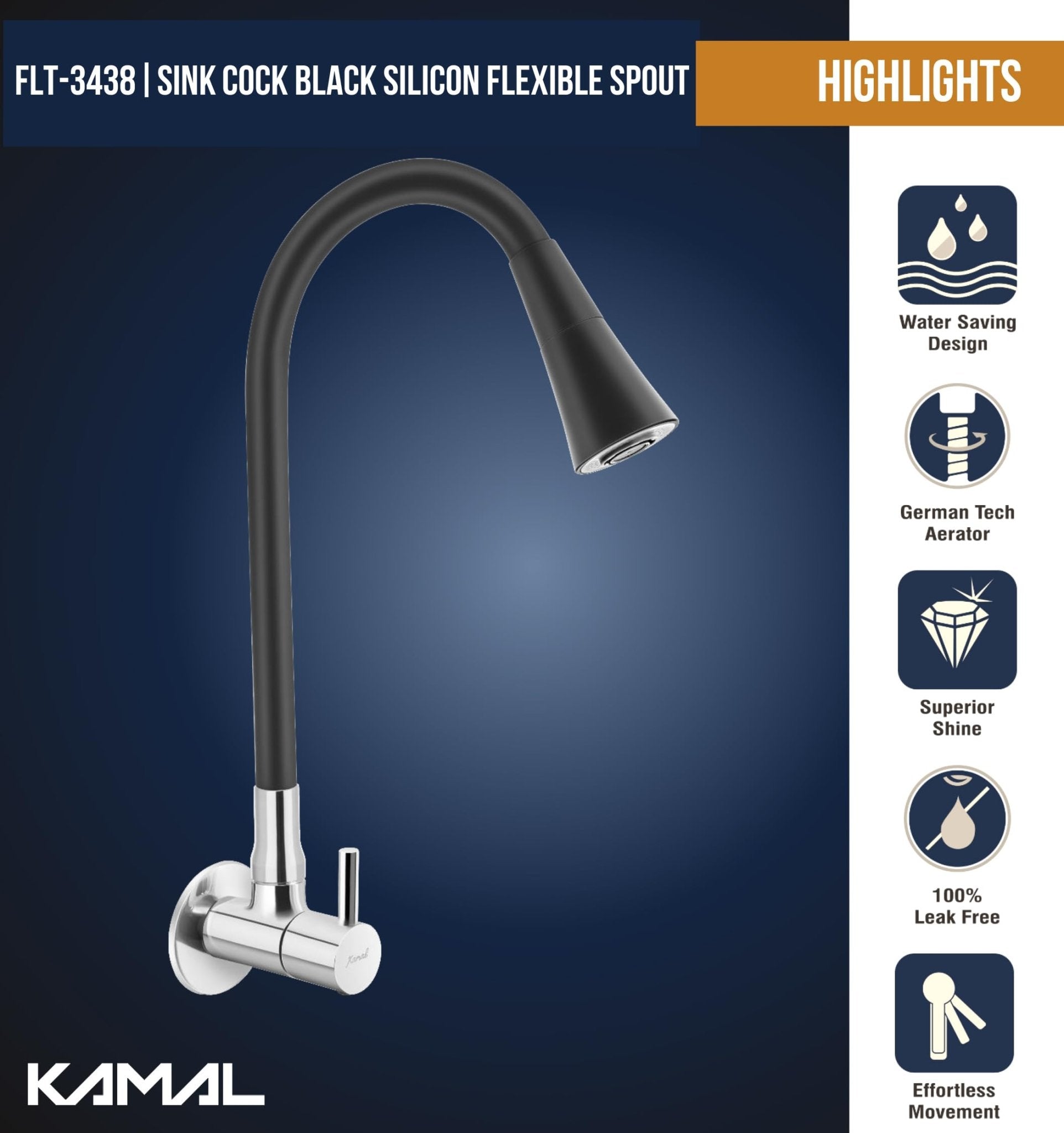 FLT Sink Tap (Brass & Silicone) - by Kamal - Kamal Bathware