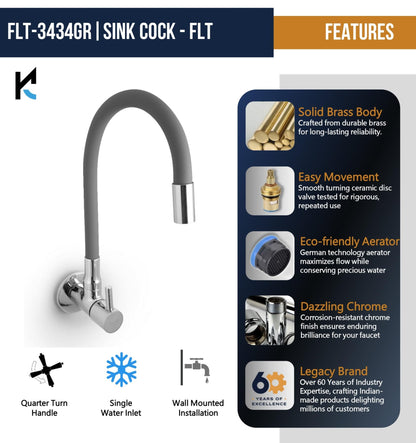 FLT Sink Tap with Onyx 360 Degree Fully Flexible Spout (Brass & Silicone) - by Kamal - Kamal Bathware