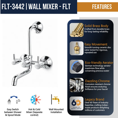 FLT Wall Mixer (Full Brass) - by Kamal - FLT - Kamal Bathware