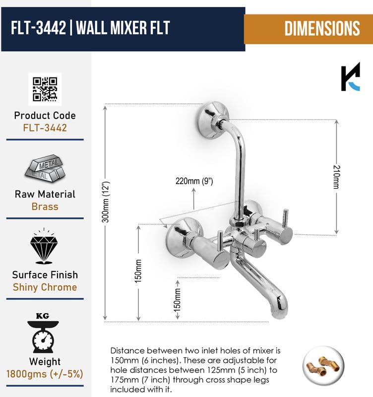 FLT Wall Mixer (Full Brass) - by Kamal - Kamal Bathware