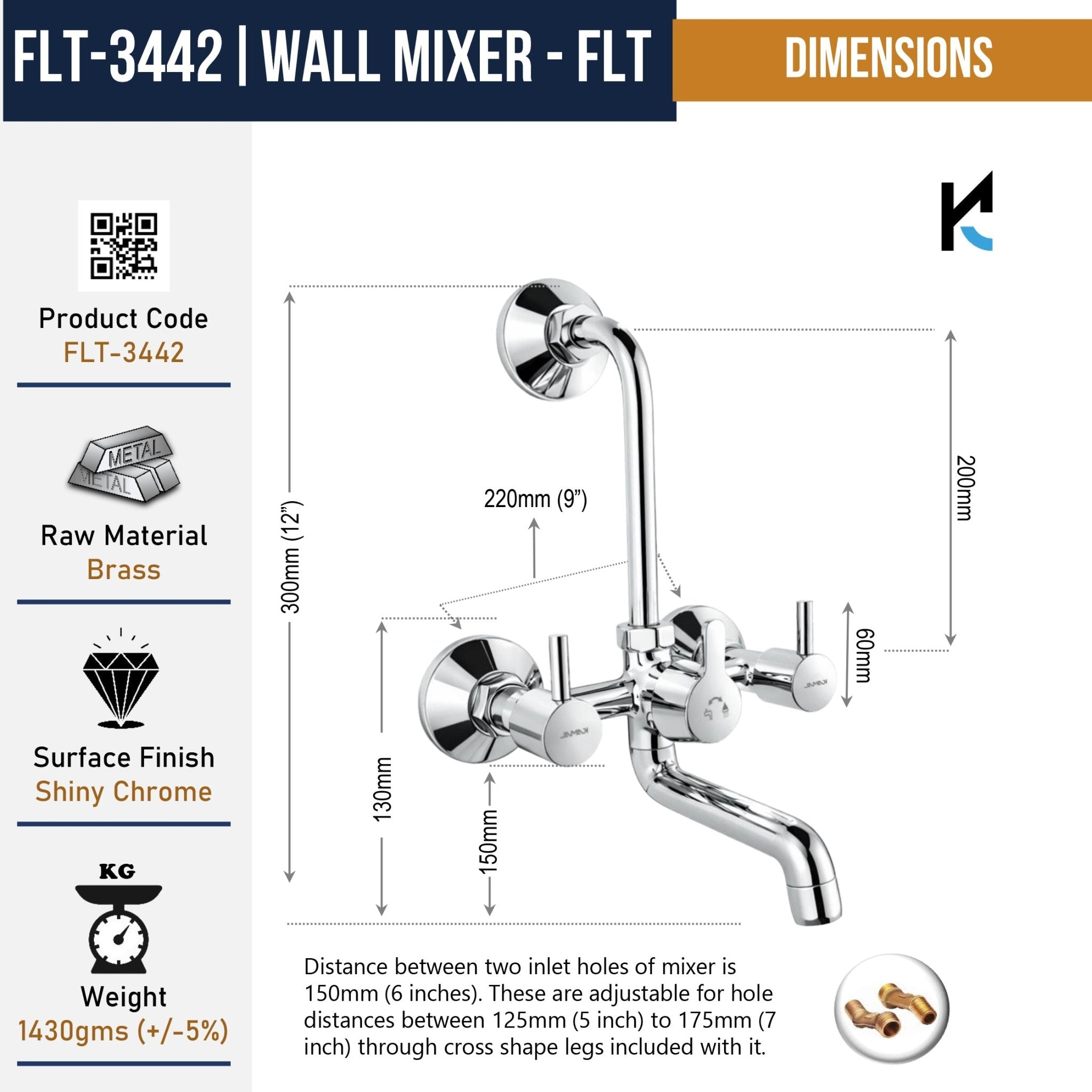 FLT Wall Mixer (Full Brass) - by Kamal - FLT - Kamal Bathware