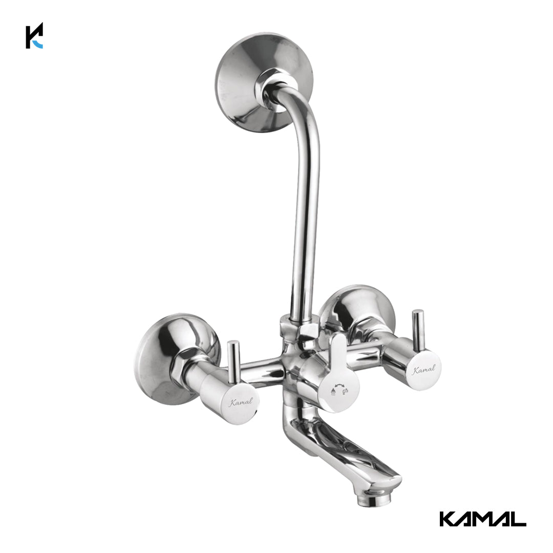 FLT Wall Mixer Kubix Prime Spout Long L Bend Pipe (Full Brass) - by Kamal - FLT - Kamal Bathware