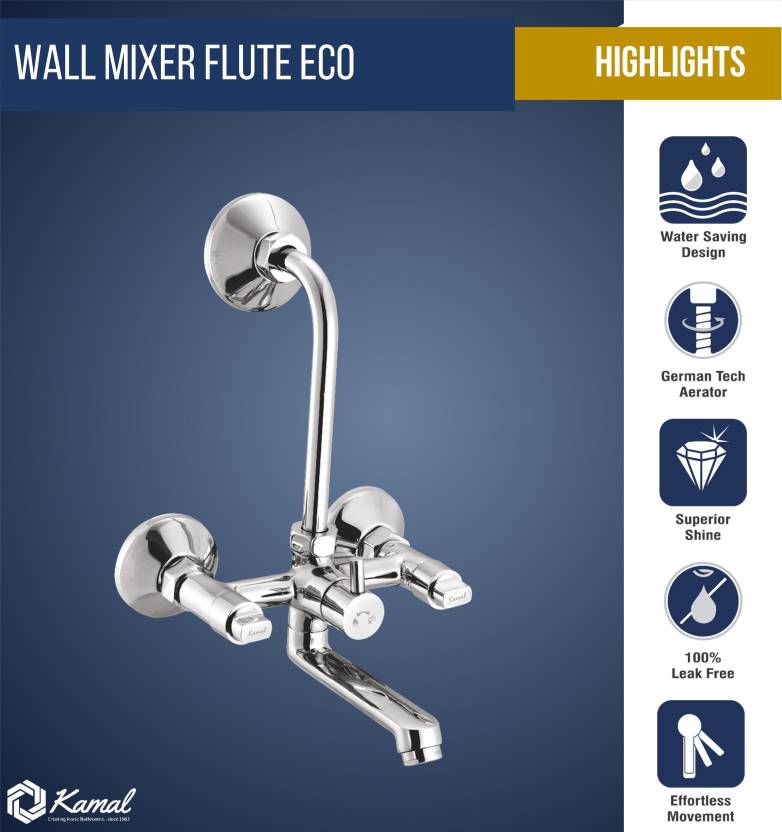 Flute Eco Wall Mixer with L Bend Pipe (Full Brass) - by Kamal - Flute - Kamal Bathware