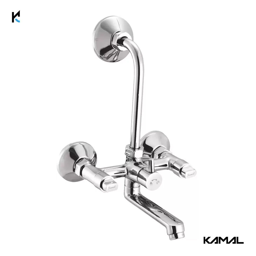 Flute Eco Wall Mixer with L Bend Pipe (Full Brass) - by Kamal - Flute - Kamal Bathware