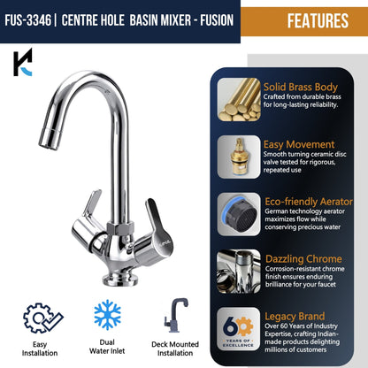 Fusion Basin Mixer (Full Brass) - by Kamal - Fusion - Kamal Bathware