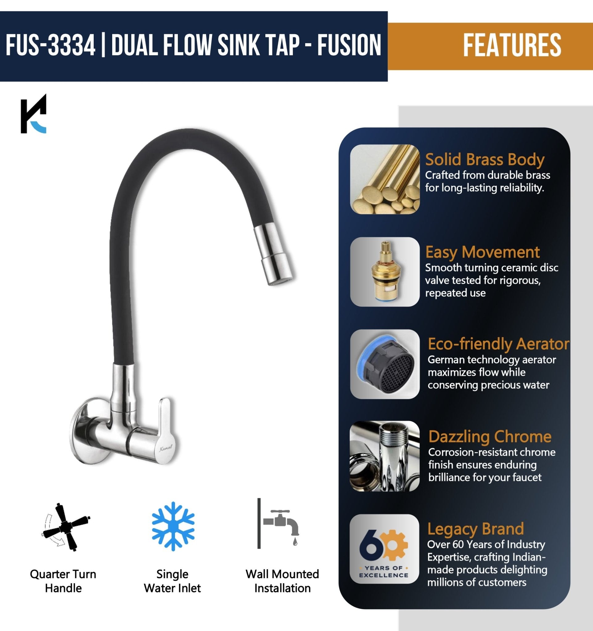 Fusion Dual Flow Sink Tap – by Kamal - Fusion - Kamal Bathware