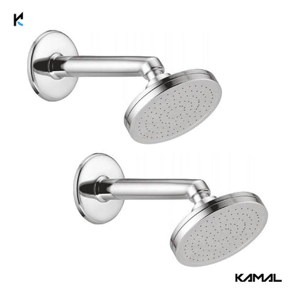 Fusion Overhead Shower 4 Inch Brass With 6 Inch Heavy Brass Shower Arm & Wall Flange - by Kamal - Fusion - Kamal Bathware