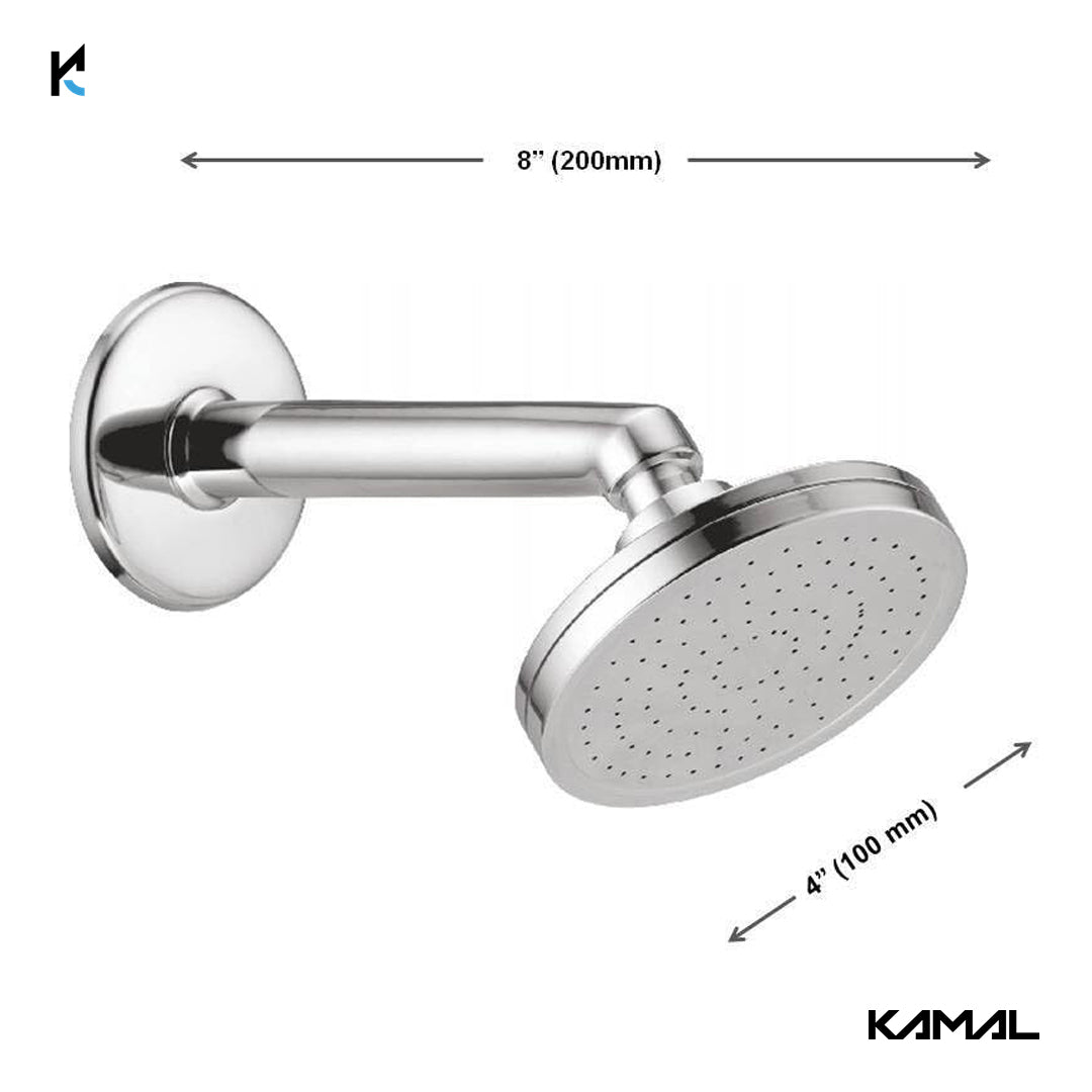 Fusion Overhead Shower 4 Inch Brass With 6 Inch Heavy Brass Shower Arm & Wall Flange - by Kamal - Fusion - Kamal Bathware