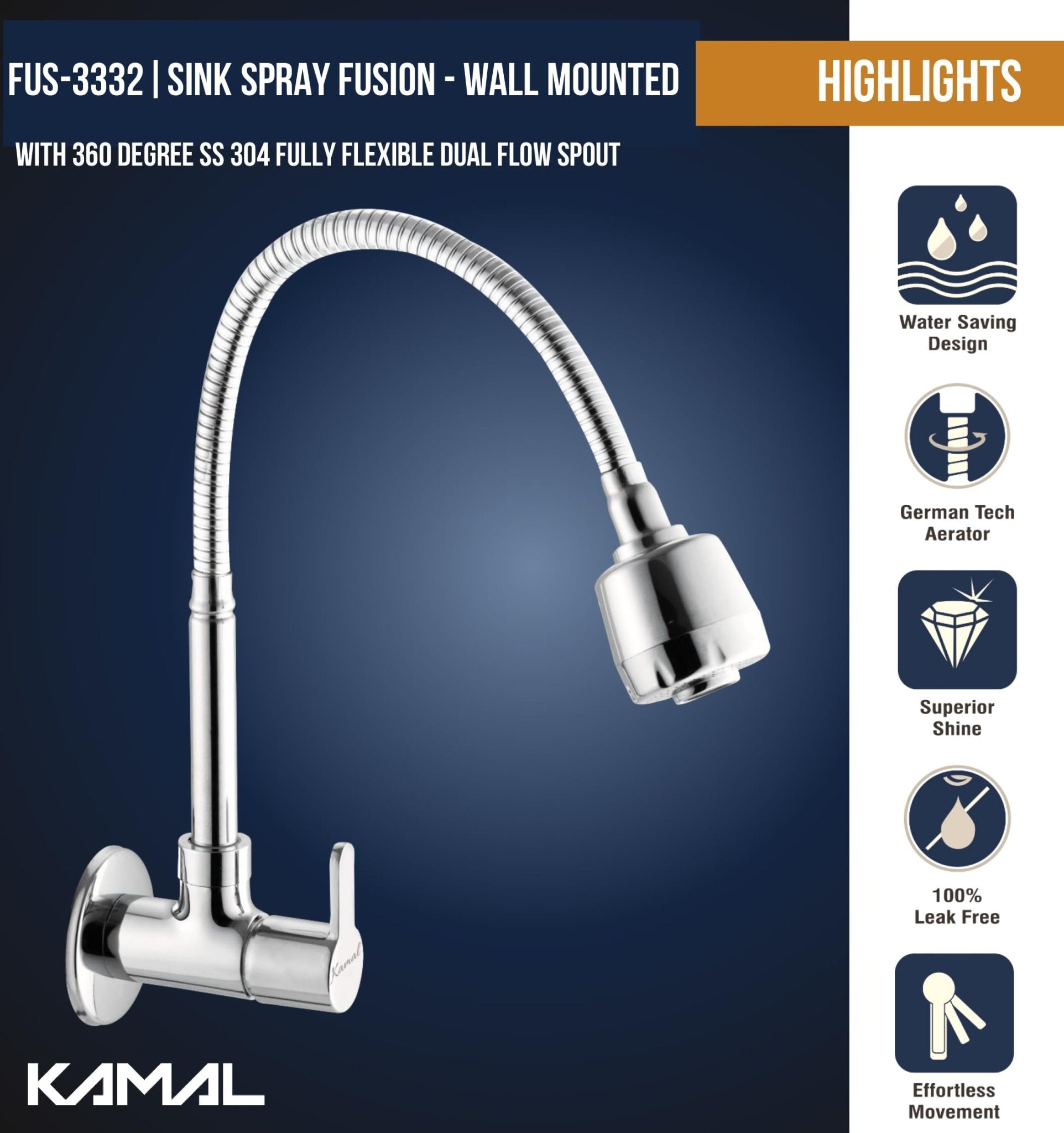 Fusion Sink Spray Tap (Brass & Silicone) - by Kamal - Kamal Bathware