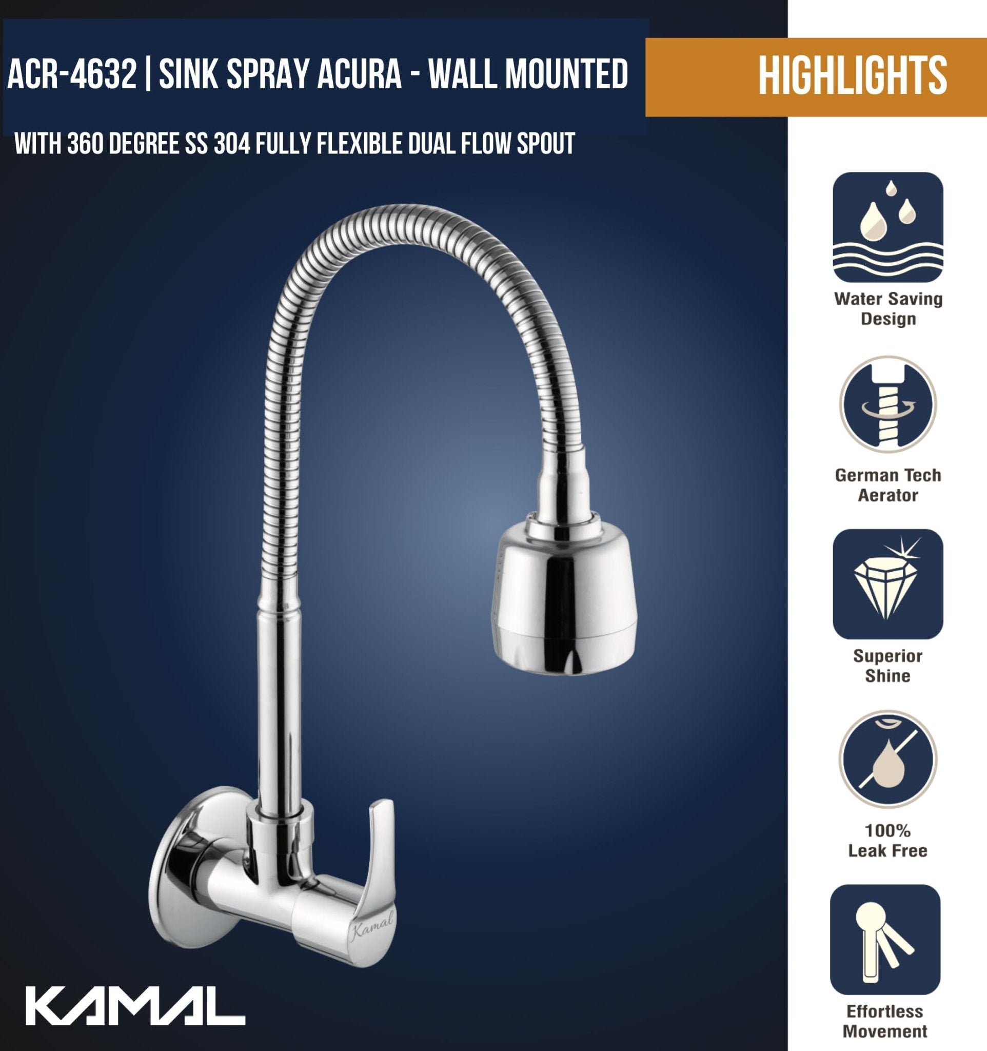 Fusion Sink Tap (Brass & SS Steel) - by Kamal - Fusion - Kamal Bathware