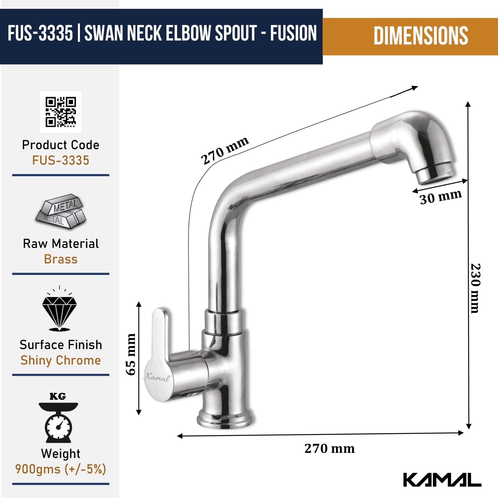 Fusion Swan Neck Elbow Spout (Full Brass) - by Kamal - Fusion - Kamal Bathware
