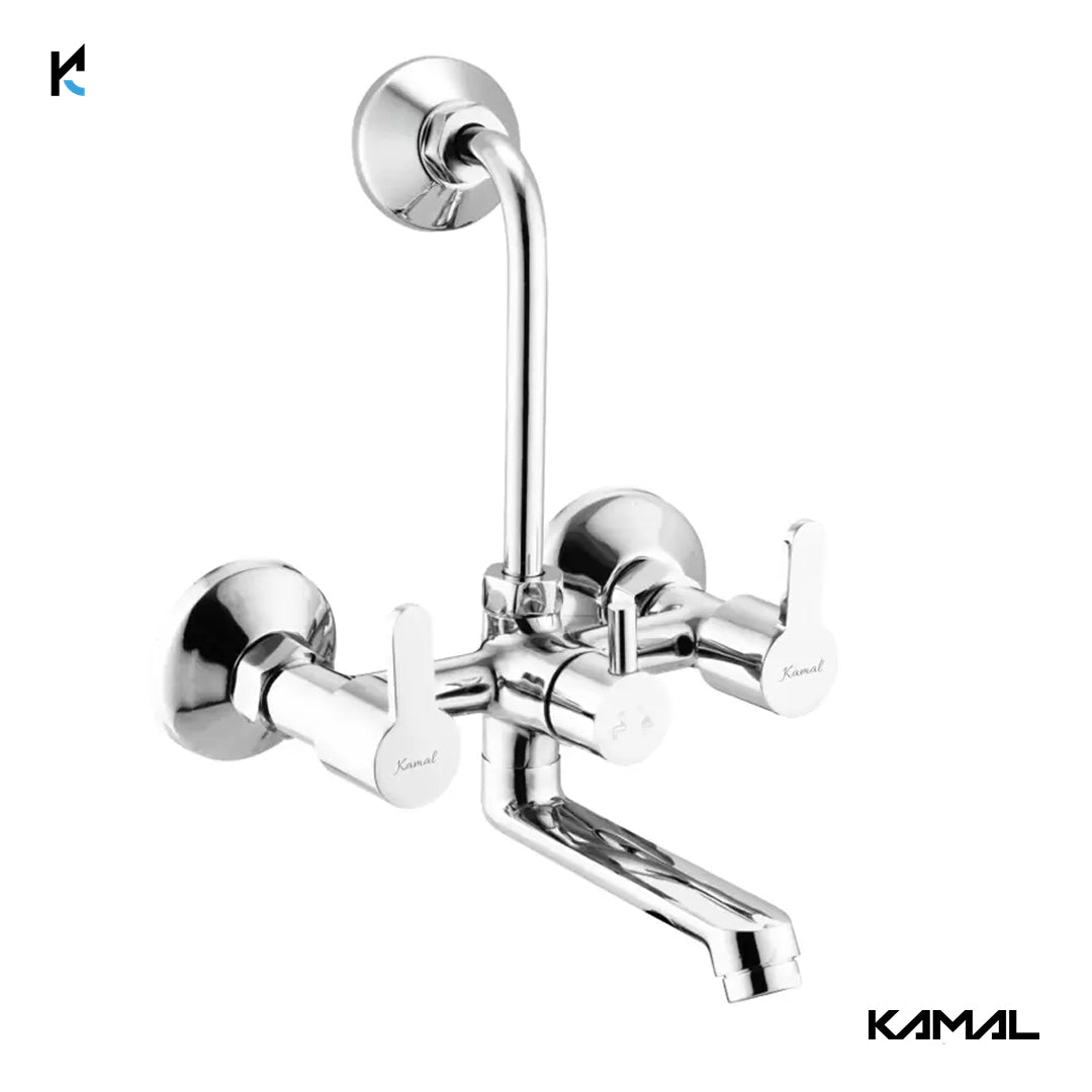 Fusion Wall Mixer with L Bend Pipe (Full Brass) - by Kamal - Fusion - Kamal Bathware