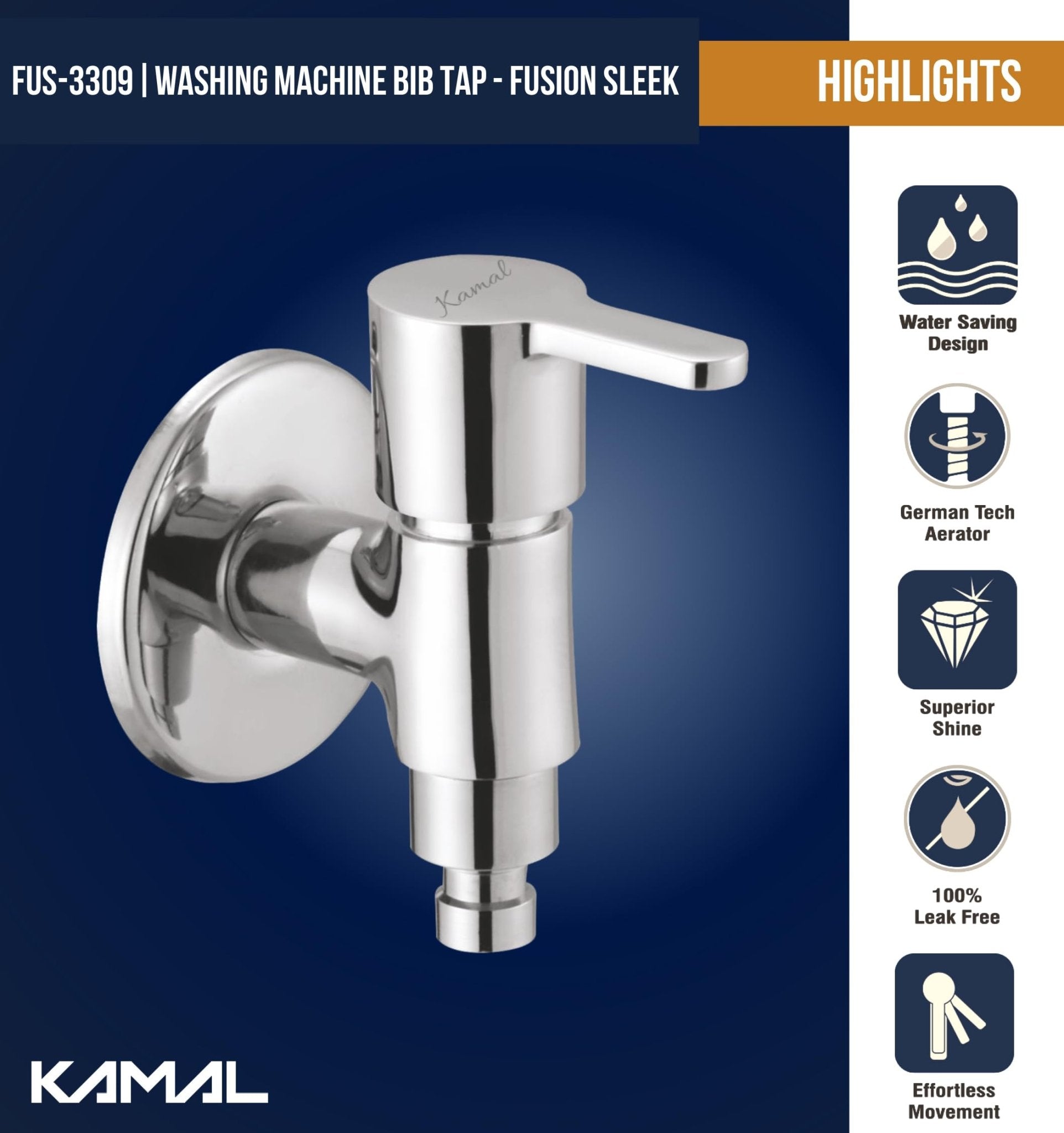 Fusion Washing Machine Bib Tap (Full Brass) - by Kamal - Fusion - Kamal Bathware