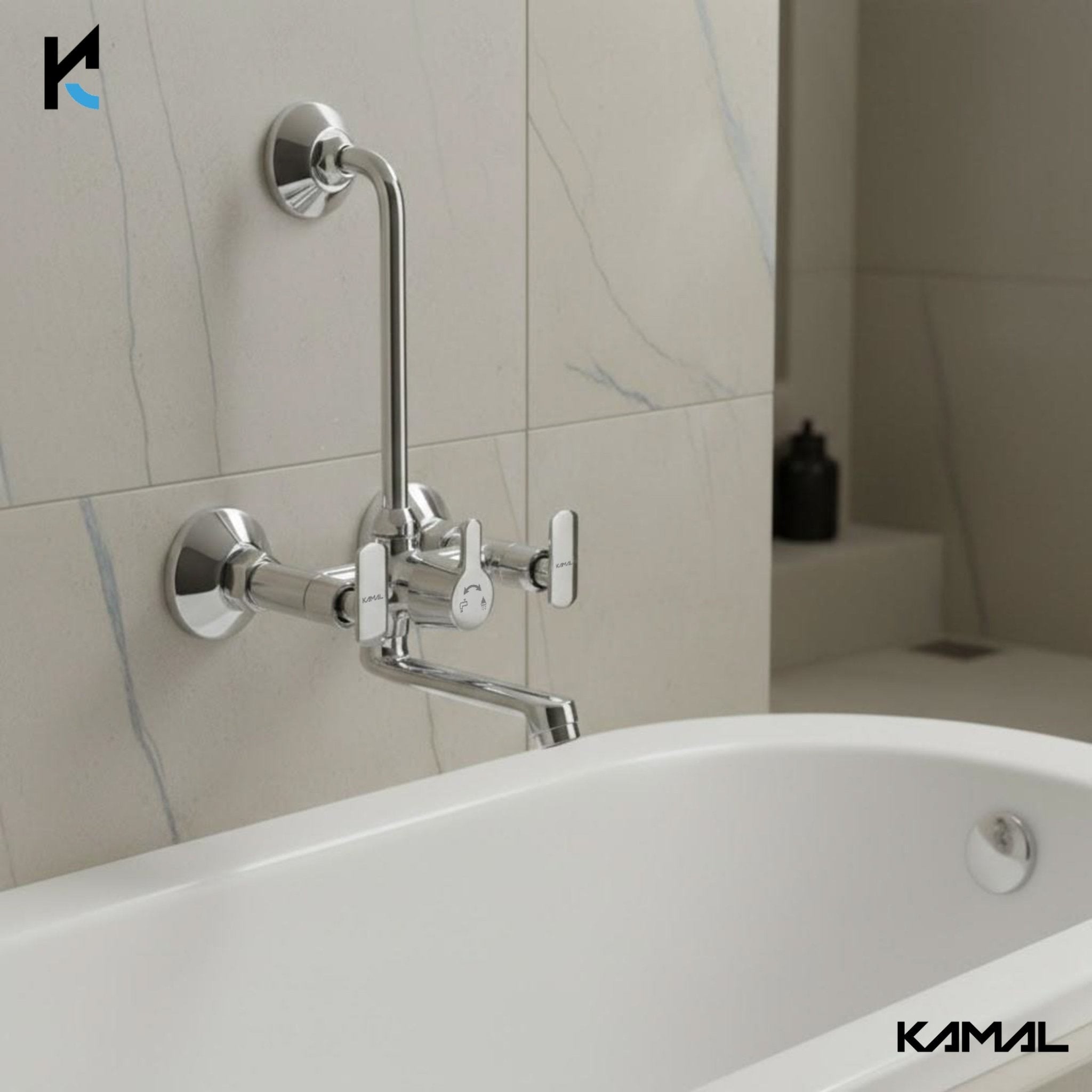 Galaxy Wall Mixer with L Bend Pipe (Full Brass) - by Kamal - Galaxy - Kamal Bathware