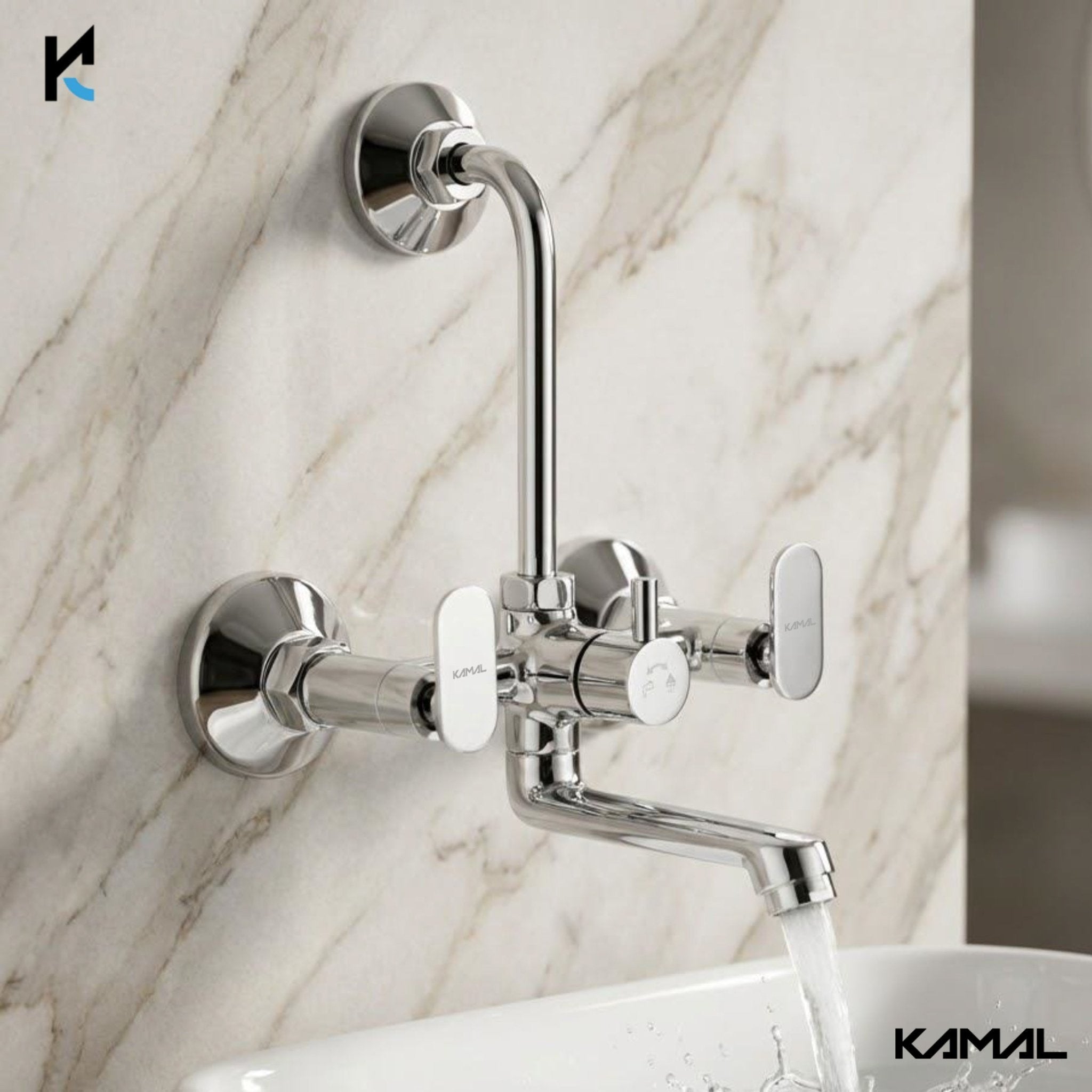 Galaxy Wall Mixer with L Bend Pipe (Full Brass) - by Kamal - Galaxy - Kamal Bathware