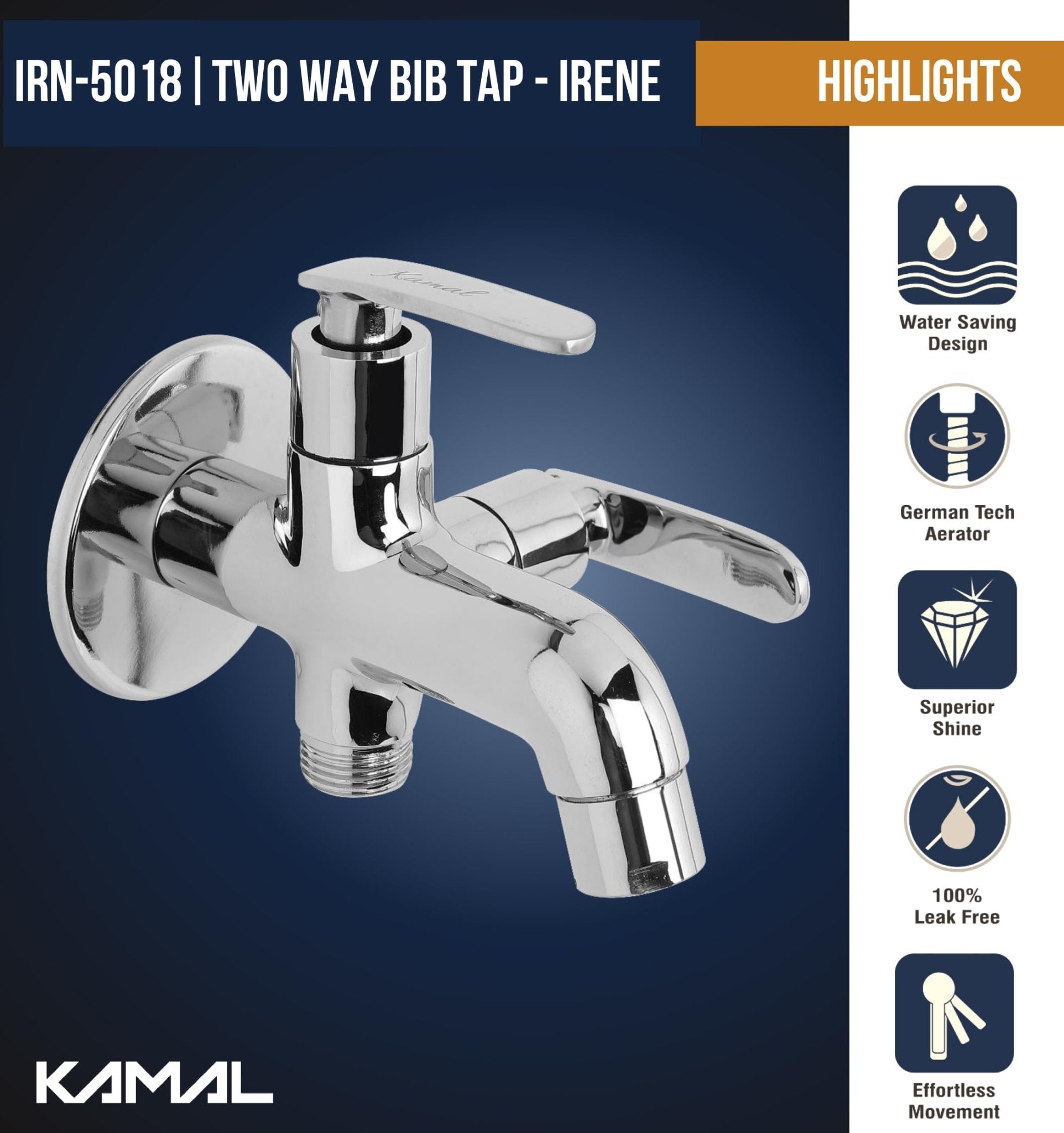Irene 2 in 1 Brass Bib Tap (Full Brass) - by Kamal - Kamal Bathware