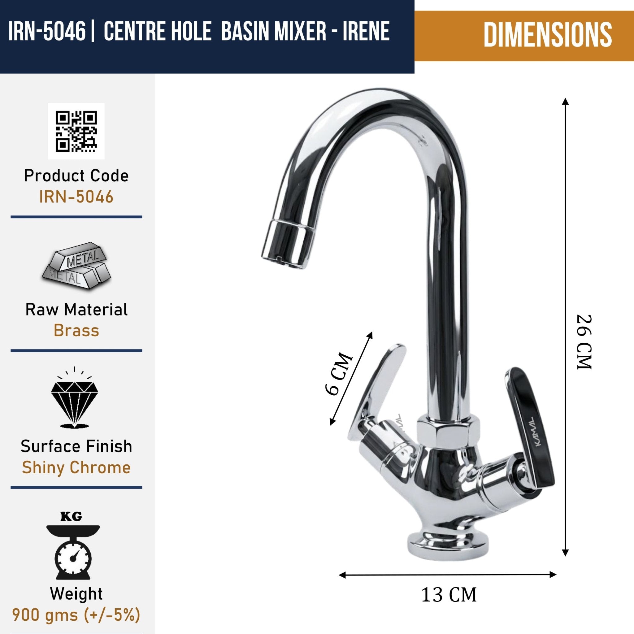 Irene Basin Mixer (Full Brass) - by Kamal - Irene - Kamal Bathware