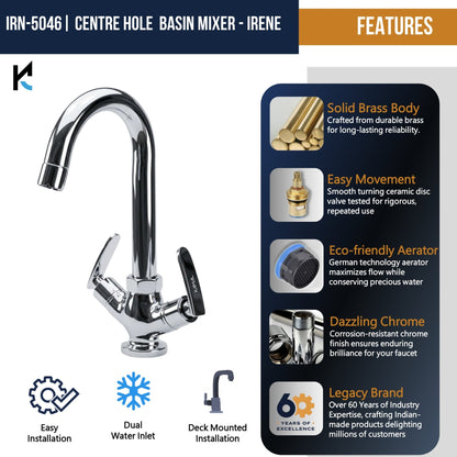 Irene Basin Mixer (Full Brass) - by Kamal - Irene - Kamal Bathware