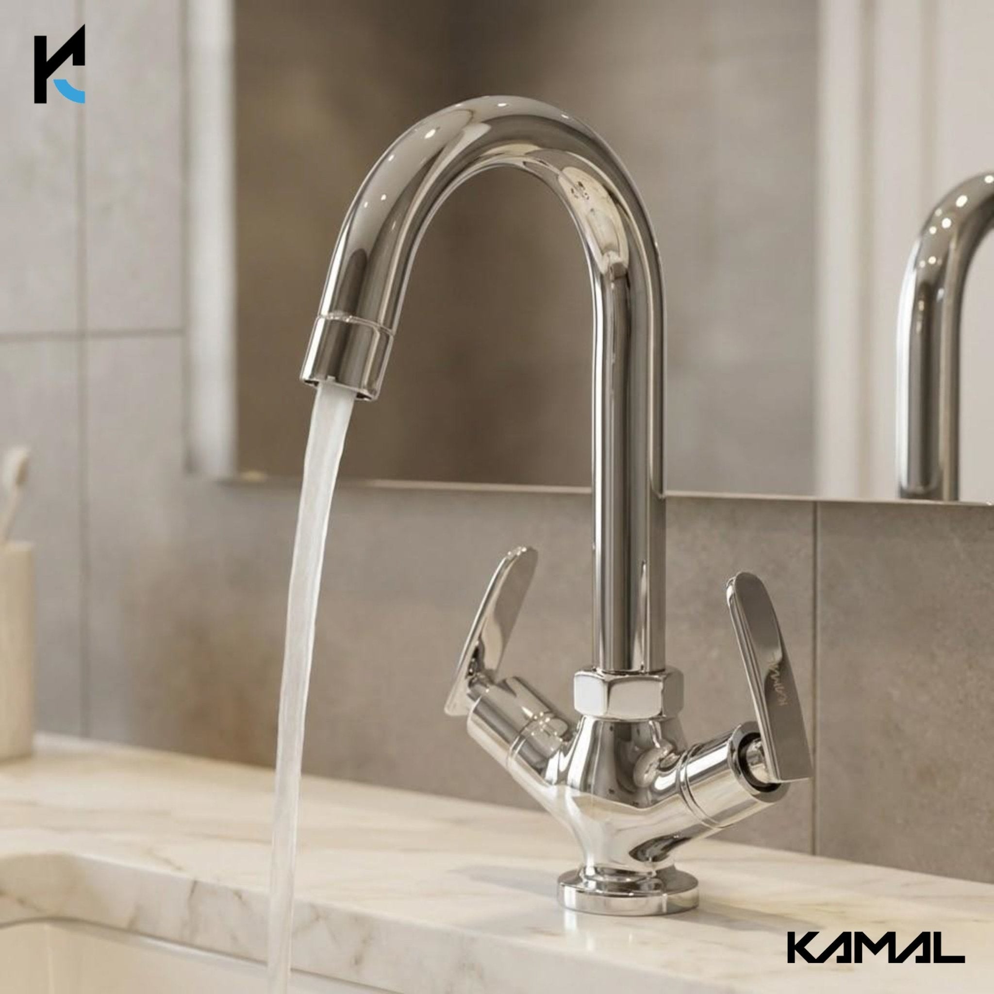 Irene Basin Mixer (Full Brass) - by Kamal - Irene - Kamal Bathware