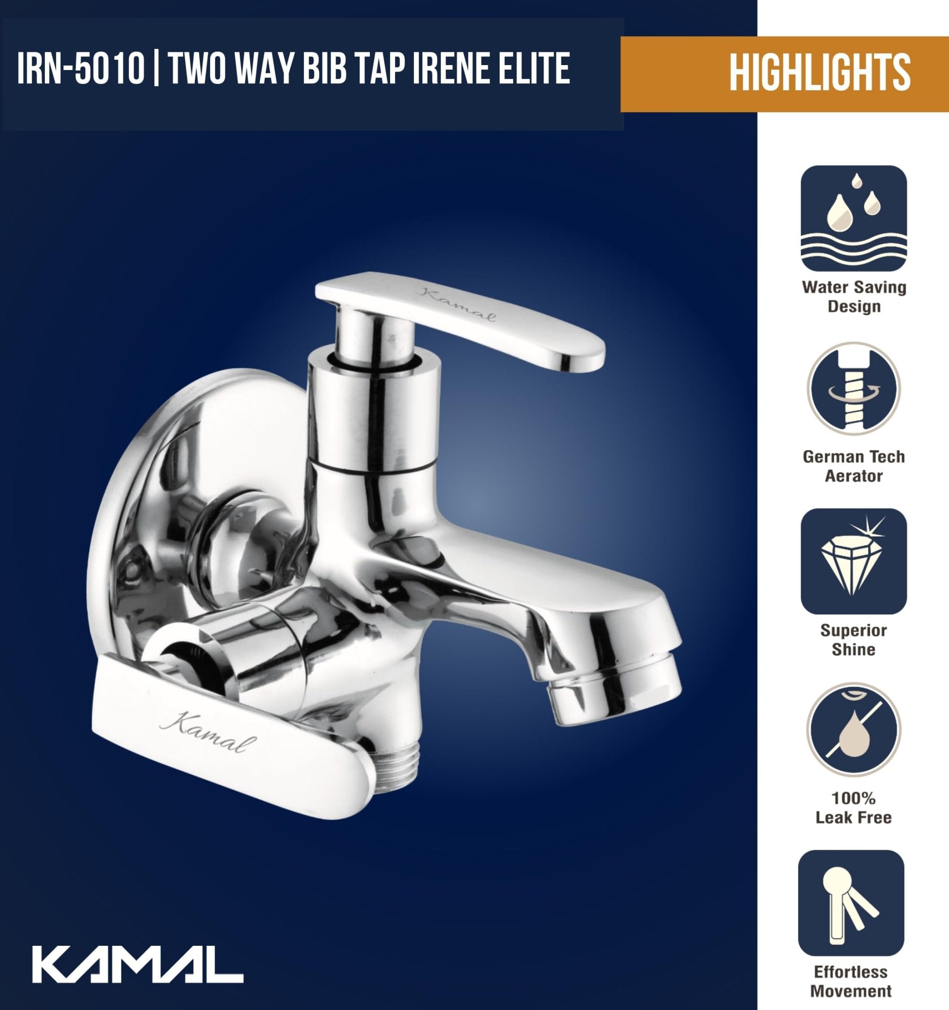 Irene Elite Two Way Bib Tap (Full Brass) - by Kamal - Irene - Kamal Bathware
