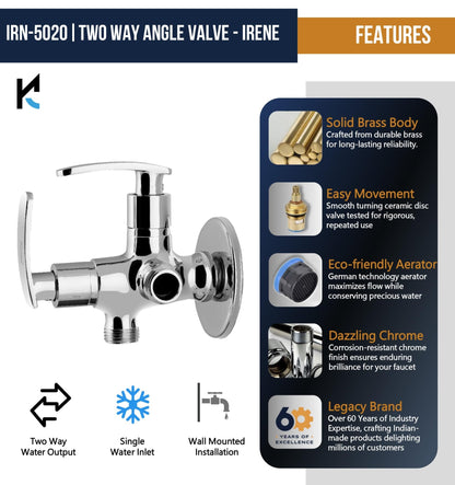 Irene Two in One Angle Valve (Full Brass) - by Kamal - Irene - Kamal Bathware