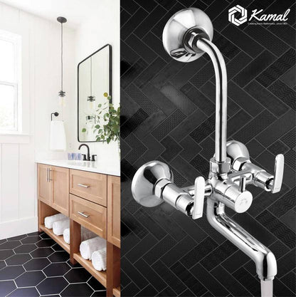 Irene Wall Mixer with L- Bend Pipe (Full Brass) - by Kamal - Kamal Bathware