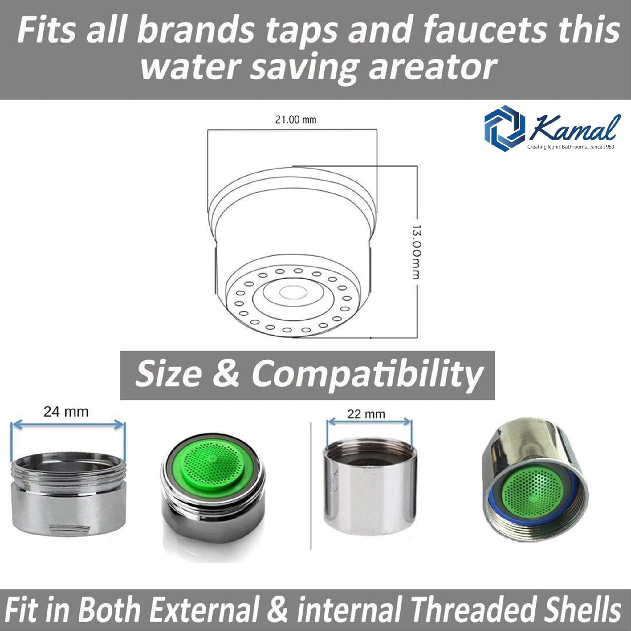 Kitchen Tap Water Saving Aerator Nozzle - by Kamal - Faucet Accessories - Kamal Bathware