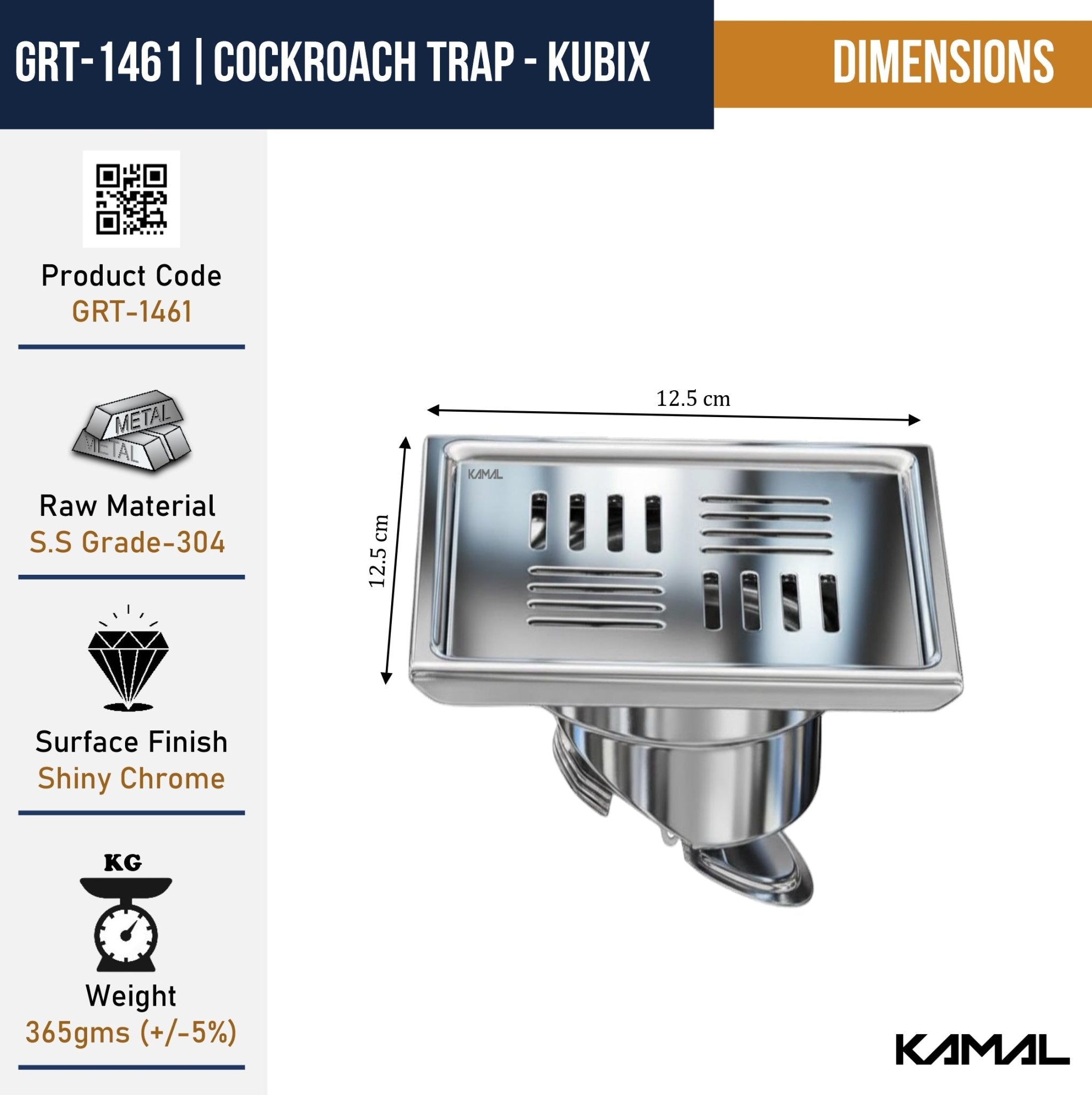 Kubix Cockroach Trap | SS 304 Grade Floor Drain Jali with Collar - by Kamal - Kubix - Kamal Bathware