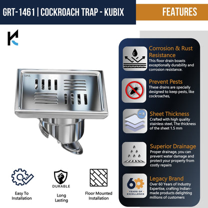 Kubix Cockroach Trap | SS 304 Grade Floor Drain Jali with Collar - by Kamal - Kubix - Kamal Bathware