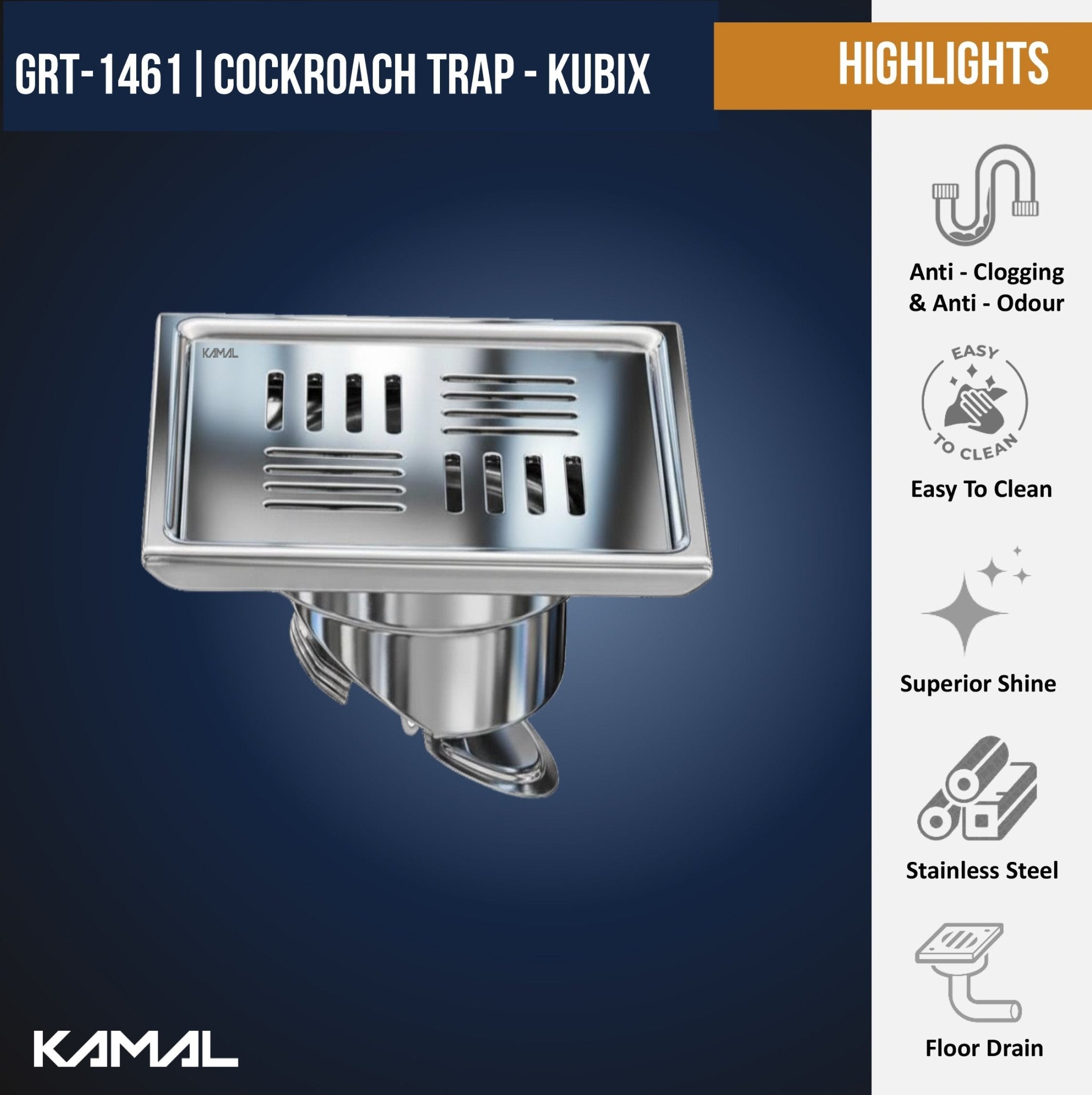Kubix Cockroach Trap | SS 304 Grade Floor Drain Jali with Collar - by Kamal - Kubix - Kamal Bathware