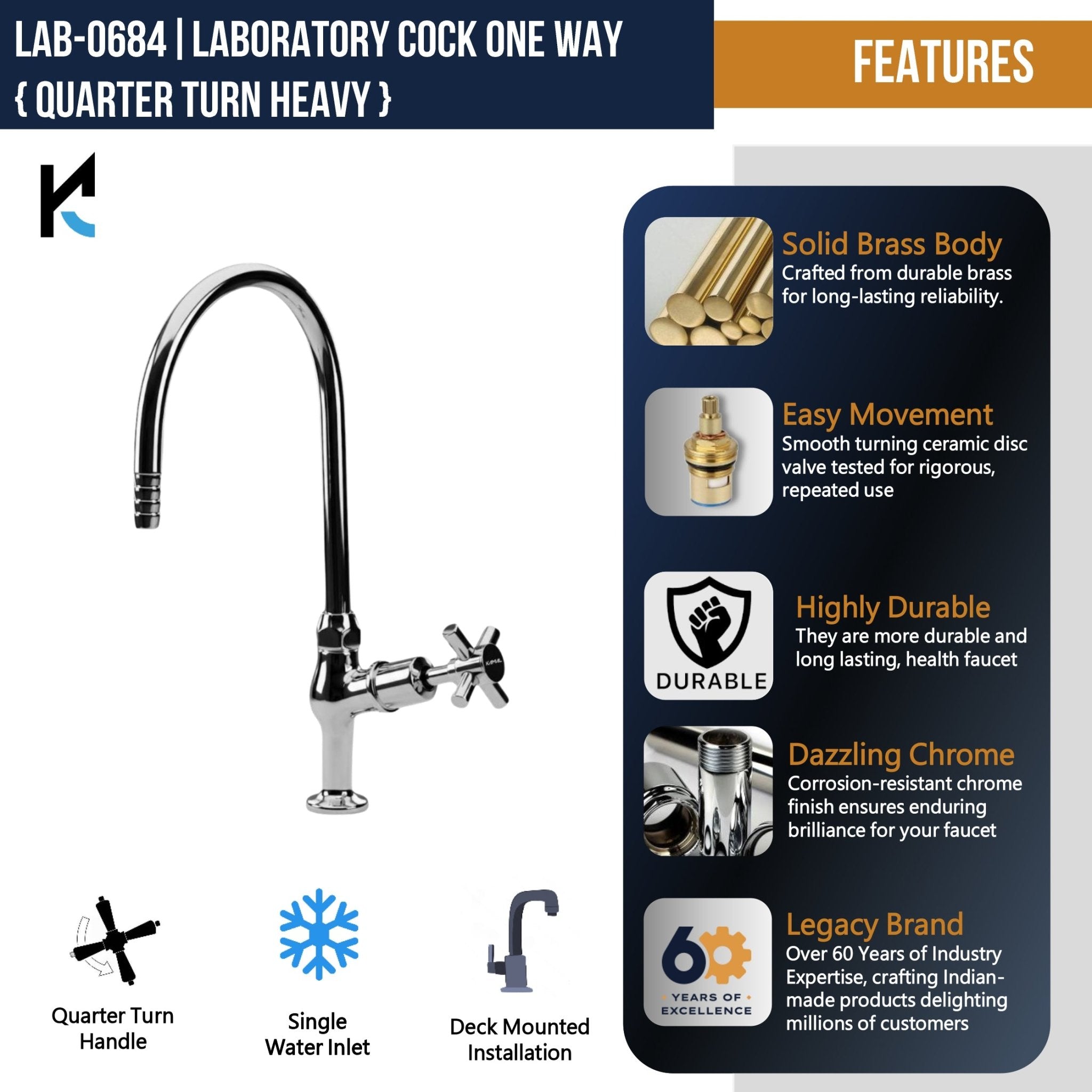 Laboratory Tap One Way (Full Brass) - by Kamal - Laboratory Tap - Kamal Bathware