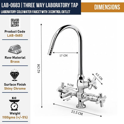 Laboratory Tap Three Way (Full Brass) - by Kamal - Faucets - Kamal Bathware