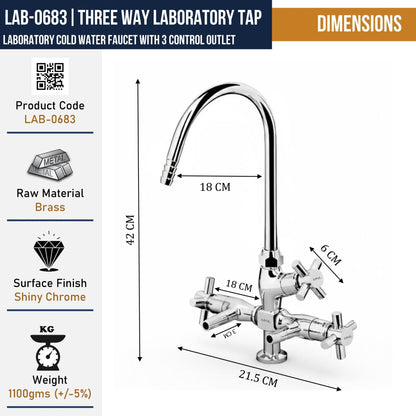 Laboratory Tap Three Way (Full Brass) - by Kamal - Faucets - Kamal Bathware