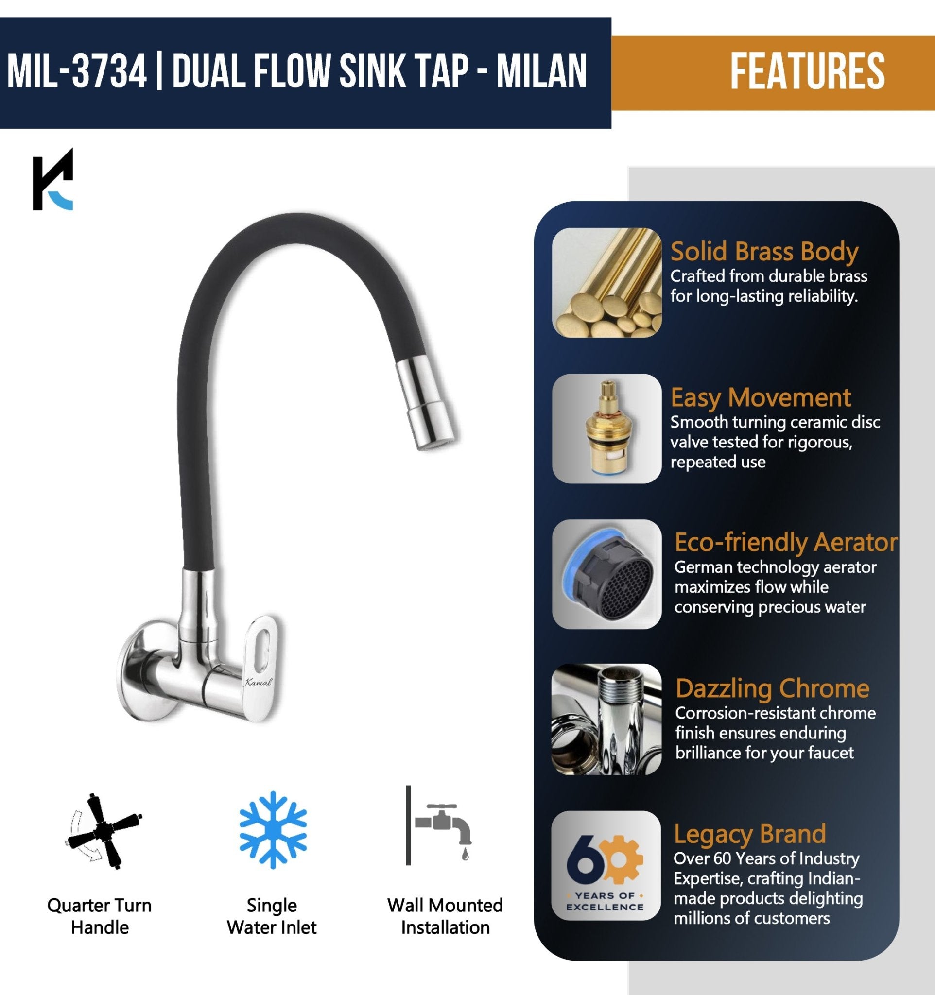 Mian Dual Flow Sink Tap – by Kamal - Milan - Kamal Bathware