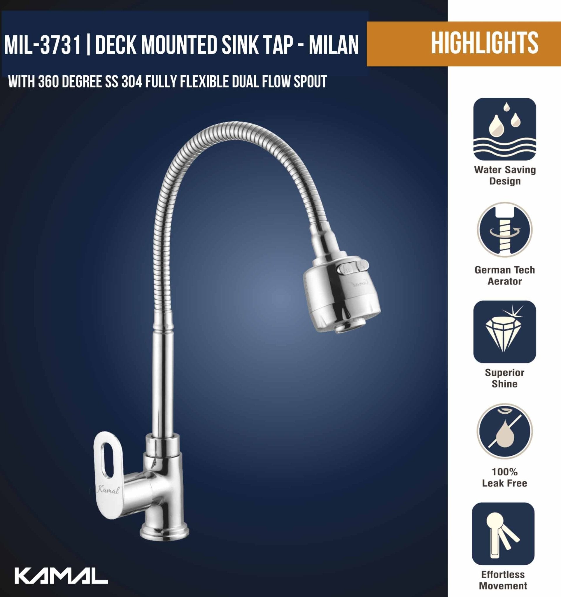 Milan Dual Flow Heavy Body Sink Tap – by Kamal - Milan - Kamal Bathware