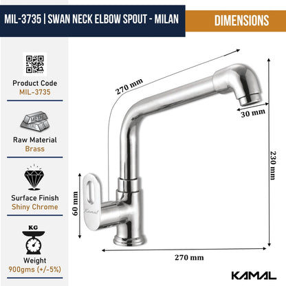 Milan Swan Neck Elbow Faucet (Full Brass) - by Kamal - Milan - Kamal Bathware