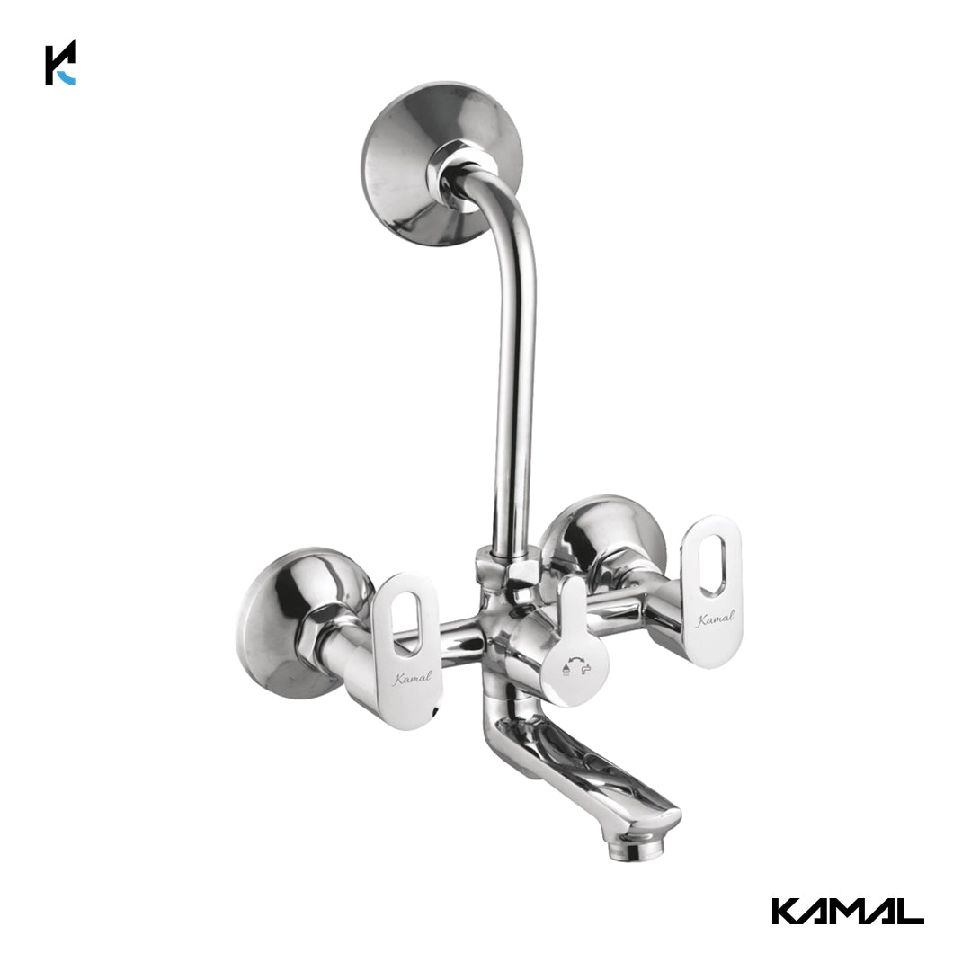 Milan Wall Mixer Kubix Prime Spout with Long L Bend Pipe (Full Brass) - by Kamal - Milan - Kamal Bathware
