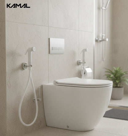 Milky Health Faucet with Gun Tube & Hook - by Kamal - Milky - Kamal Bathware