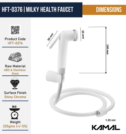 Milky Health Faucet with Gun Tube & Hook - by Kamal - Kamal Bathware