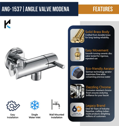 Modena Premium Angle Valve with Holder (Full Brass) - by Kamal - Kamal Bathware