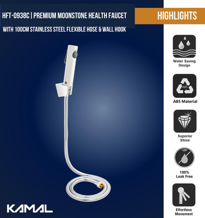 Moonstone Premium Health Faucet with 1 Mtr Stainless Steel Flexible Shower Hose & Wall Hook - by Kamal - Kamal Bathware