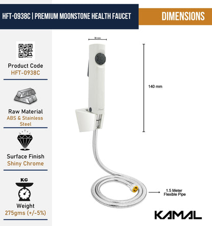 Moonstone Premium Health Faucet with 1 Mtr Stainless Steel Flexible Shower Hose & Wall Hook - by Kamal - Kamal Bathware