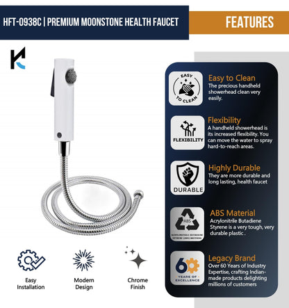 Moonstone Premium Health Faucet with 1 Mtr Stainless Steel Flexible Shower Hose & Wall Hook - by Kamal - Kamal Bathware